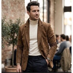 NEW Edwin Leather Blazer Sport Coat Men Sz L Brown Business Dress Casual NWT VTG